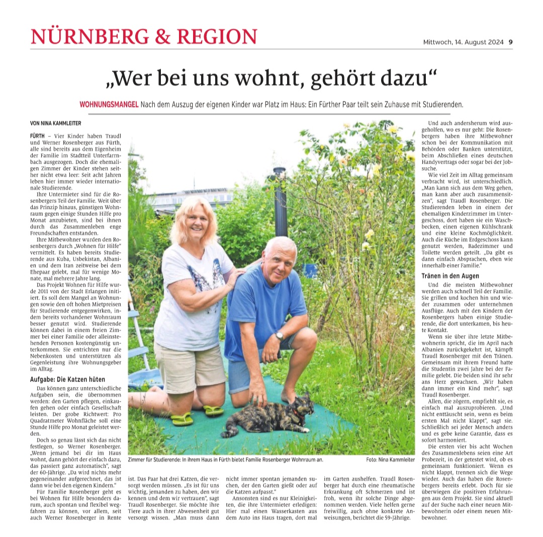 Zeitungsartikel "Nürnberger Nachrichten" vom 14.08.24